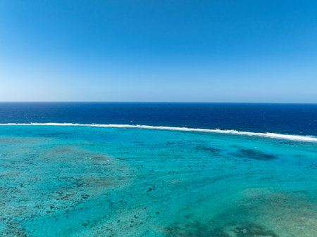 Aerial view of the Caribbean Sea at Rum Point, Grand Cayman, Cayman Islandsの写真素材
