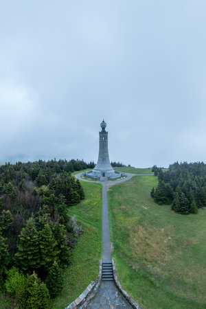 The Veterans War Memorial Tower sits at the summit of Mount Greylock, the highest peak in the state of Massachusetts.の写真素材