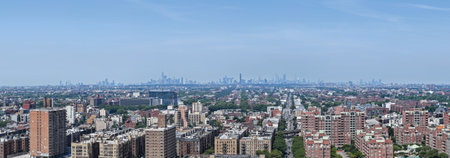 Aerial panoramic view of the Manhattan Skyline from Coney Island in Brooklyn, New York.の写真素材