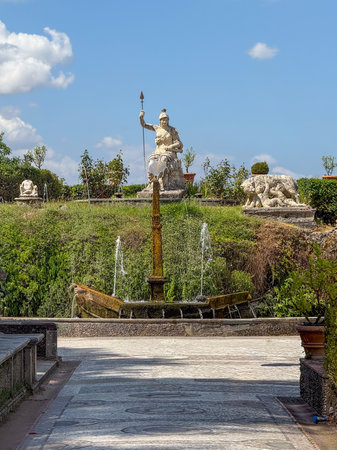 Tivoli, Italy - Jul 10, 2025: Rometta Fontain in Villa d'Este, near Rome. It's an Italian Renaissance villa with large gardens famous for its fountains and waterfall, listed as a World Heritage Site.の写真素材