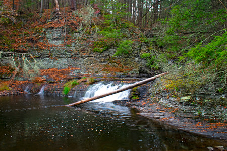 Water rushing down Raymondskill Falls, a series of waterfalls in Dingman, Pennsylvania.-02の写真素材