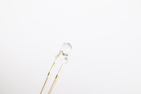 A transparent LED on a white background. This part is used for electronics DIY.の写真素材