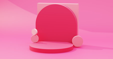 3d render of a viva magenta podium for product showcase, backdrop, mockup, merchandise, and others.の写真素材