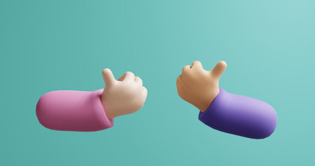 3d render of two hands in thumbs up poseの写真素材