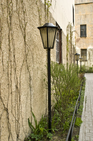 Lantern at a corner. City street. St.-Petersburg, Russiaの写真素材