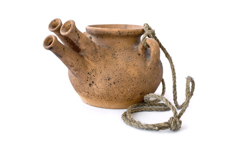 Clay washstand on a white backgroundの写真素材