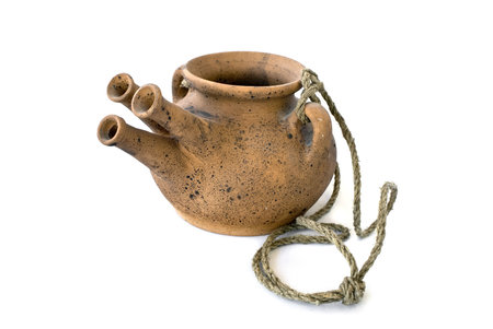 Clay washstand on a white backgroundの写真素材