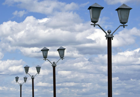 Lanterns on quay of Onega in Petrozavodsk, Russiaの写真素材