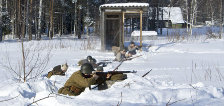 Soviet-Finnish war 1939-1940:  Red Army soldiers shootsの写真素材