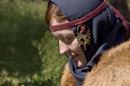 Portrait of the young girl in the Scandinavian historical suit の写真素材