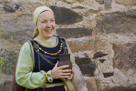 Portrait of the woman in the Scandinavian historical suit の写真素材