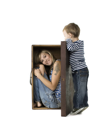 Mother and her little son play togetherの写真素材