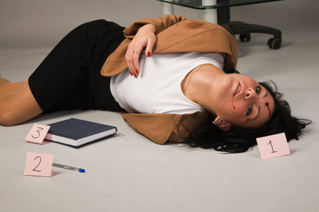 Crime scene in a office with dead secretaryの写真素材