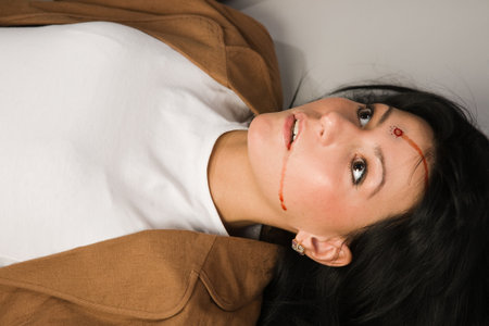 Crime scene in a office with dead secretaryの写真素材