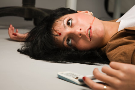 Face of the lifeless businesswoman in a officeの写真素材