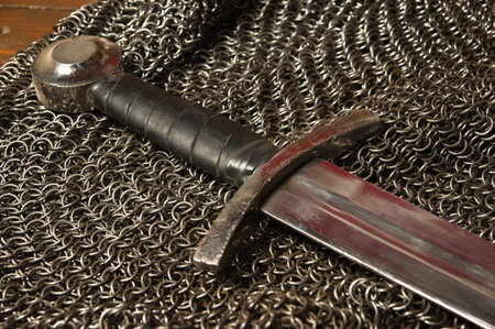 Still life with  medieval sword and hauberk