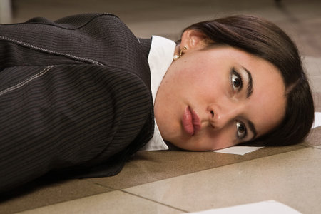 Crime scene in a office with dead secretaryの写真素材