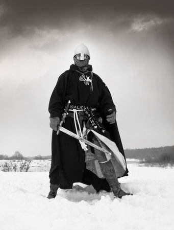 Medieval knight of St. John (Hospitallers) with a swordの写真素材