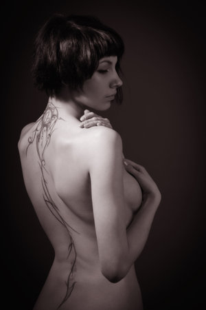 Portrait of the pretty nacked young womanの写真素材