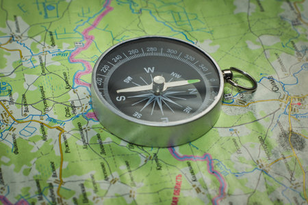 Compass on a mapの写真素材