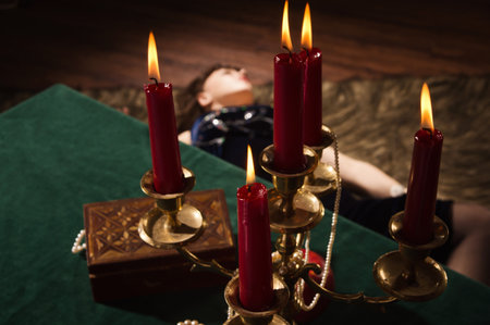 Fashionable women lying on the floor in a luxury bodoirの写真素材