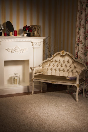 Luxurious vintage interior with fireplace in the aristocratic styleの写真素材