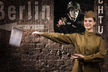 Soviet traffic controller in uniform of World War IIの写真素材