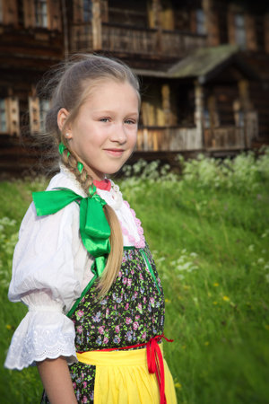Young girl in Russian national costumeの写真素材
