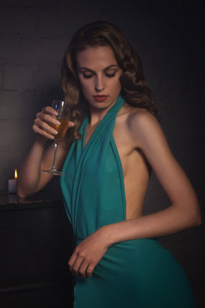 Portrait of the beautiful girl in the vintage interiorの写真素材