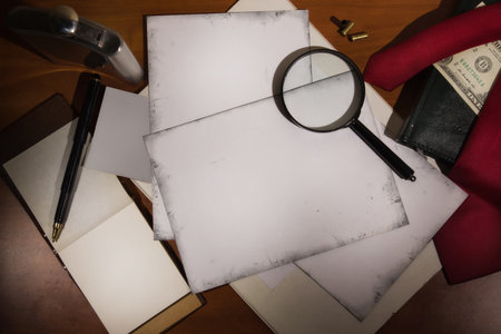 Set detective. Evidence and crime scene photosの写真素材