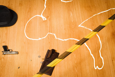 Crime scene with the silhouette of the victim circle
の写真素材