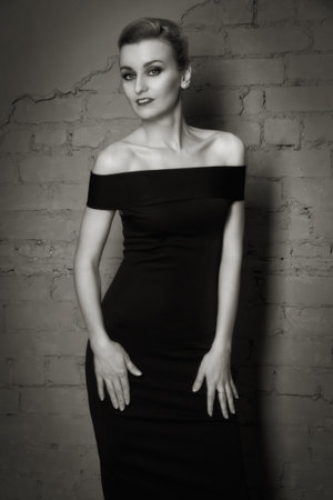 Retro styled fashion portrait of a woman.の写真素材