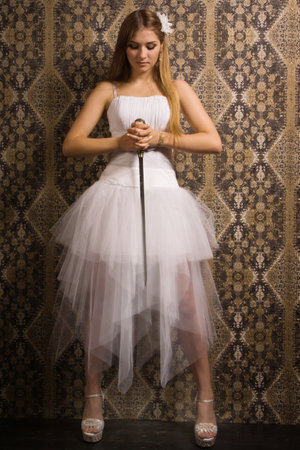 Bride holding broadswordの写真素材