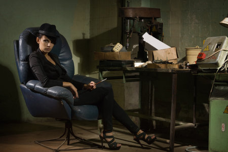 Film noir. Criminalist investigating the crime sceneの写真素材