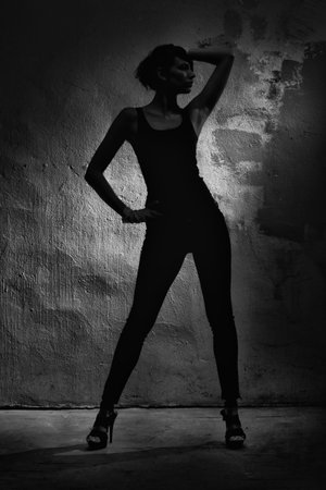 girl in the dark interiorの写真素材