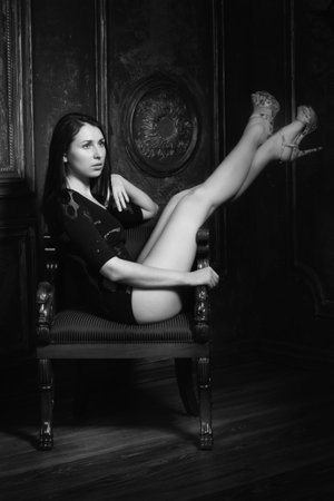 Sexual woman in body in the vintage interiorの写真素材