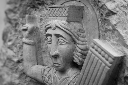 David the Psalmist. Stone carving in the old Russian styleの写真素材