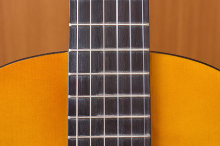 Detail of acoustic guitar. Close up picture. Selective focus.