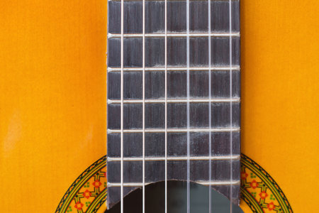 Detail of acoustic guitar. Close up picture. Selective focus.