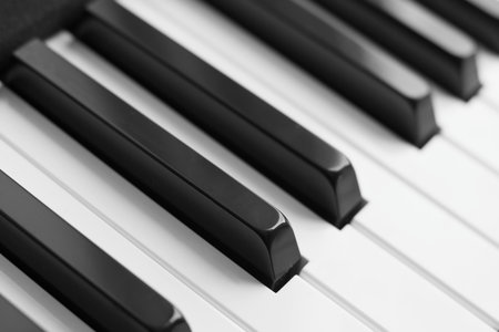 Piano keys closeup monochrome. Selective focusの写真素材