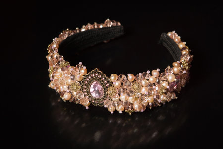 Diadem with large stones. bijouterie on a black background.の写真素材