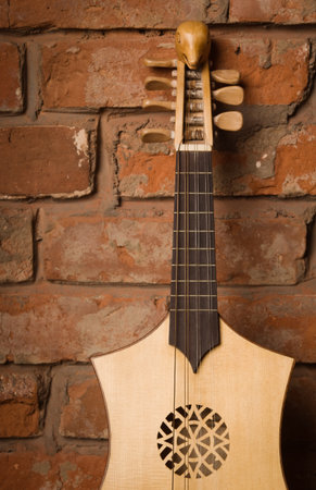 Renaissance lute (citole) in a dark roomの写真素材