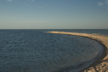 Empty wild Azov Sea beach.  Dolzhanskaya spit, Krasnodar region, Russia.
