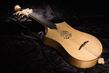 Renaissance lute (citole) in a dark roomの写真素材