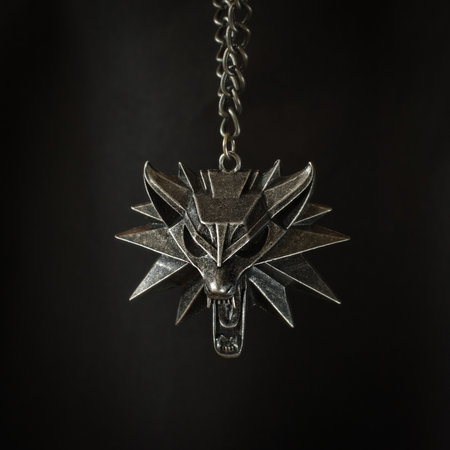 Fantasy locket with wolf's head and with chainの写真素材