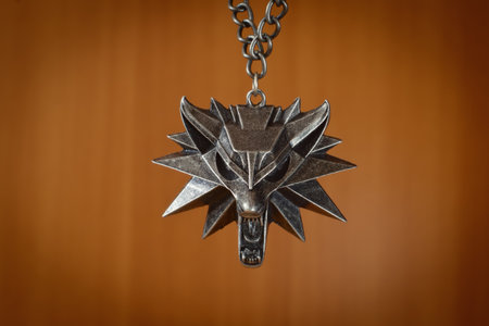 Fantasy locket with wolf's head and with chainの写真素材