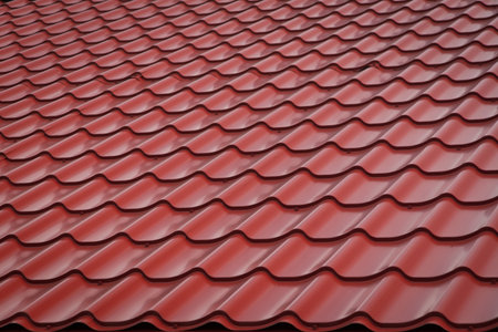 Construction of the roof of the house. Metal tilesの写真素材