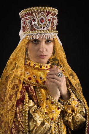 Portrait of Russian queen in historical dress suitの写真素材