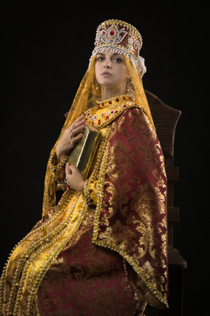 Portrait of Russian queen in historical dress suitの写真素材