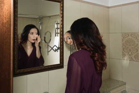 Beautiful sexy woman in a  bathroom. Spa body care.
の写真素材